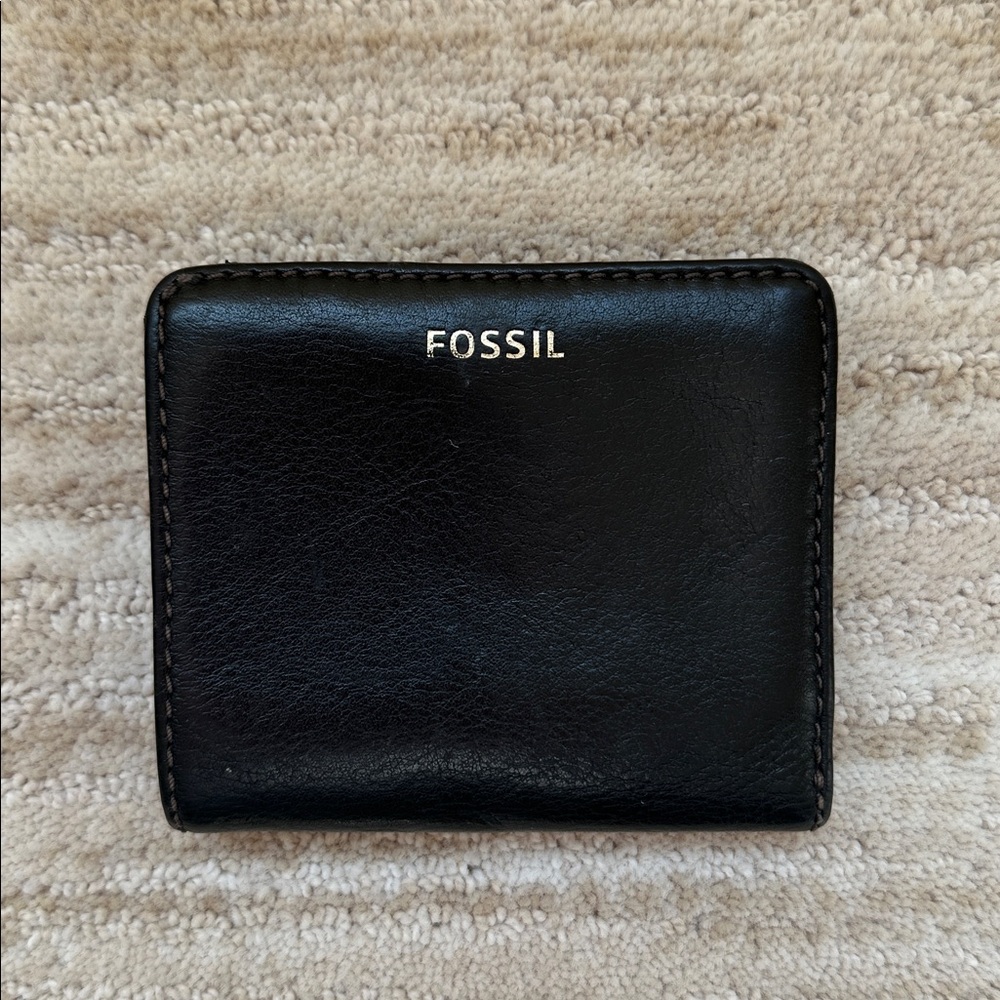 Fossil Madison Bifold Wallet Black Pebbled Leather Snap